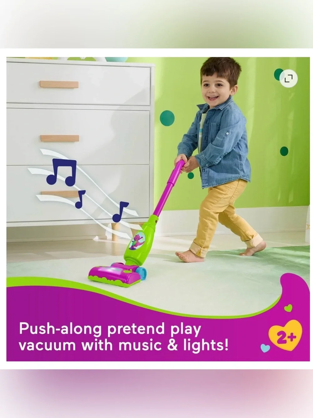 Fisher-Price Barney’s World Clean Up Vacuum Electronic Toddler Toy with Lights,